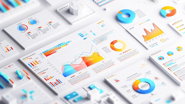 Gráficos comerciales variados y visualización de datos en papel blanco