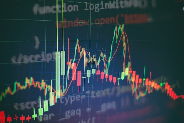 Gráficos de comercio financiero abstracto y número digital en el monitor. Fondo de gráfico digital dorado y azul para representar la tendencia del mercado de valores.