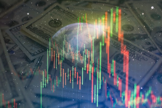Gráficos de comercio financiero abstracto y número digital en el monitor. Fondo de gráfico digital dorado y azul para representar la tendencia del mercado de valores.