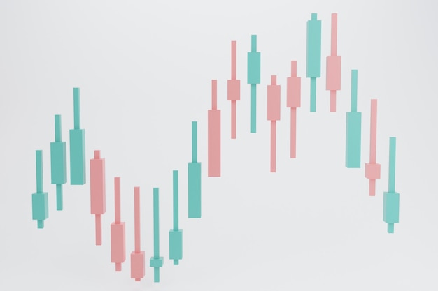 Gráficos de comercio en línea para finanzasinversión mercados bursátilesGráfico de velas fondo aisladoconcepto pastelIlustración de representación 3D