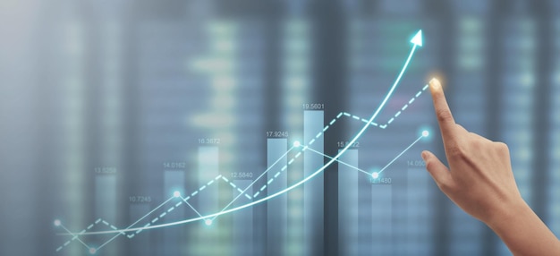 Gráficos conmovedores de la mano del gráfico de análisis de mercado de indicadores financieros