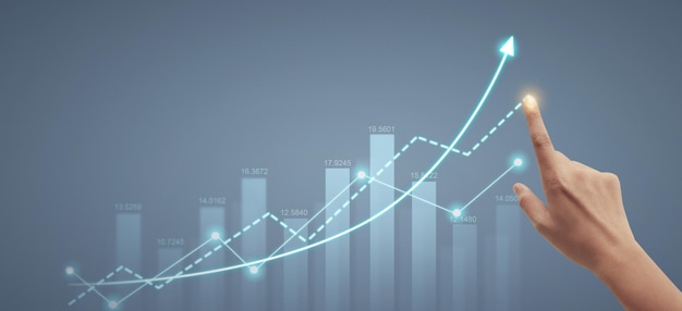 Gráficos conmovedores de la mano del gráfico de análisis de mercado de indicadores financieros