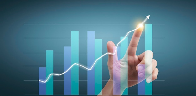 Gráficos conmovedores de la mano del indicador financiero y el gráfico de análisis de la economía de mercado contable