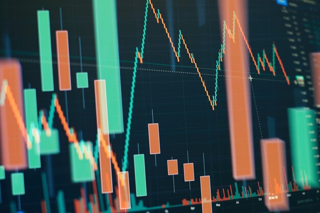 Gráficos de barras, diagramas, dados financeiros. gráfico forex. conceito de mercado de ações e fintech.futuristic financial interface.