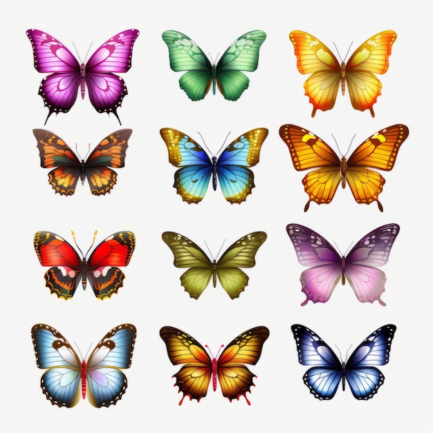Foto gráficos de borboleta coloridos desenhos 3d realistas em fundo transparente