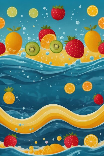 Foto gráficos de verão de frutas no fundo do mar