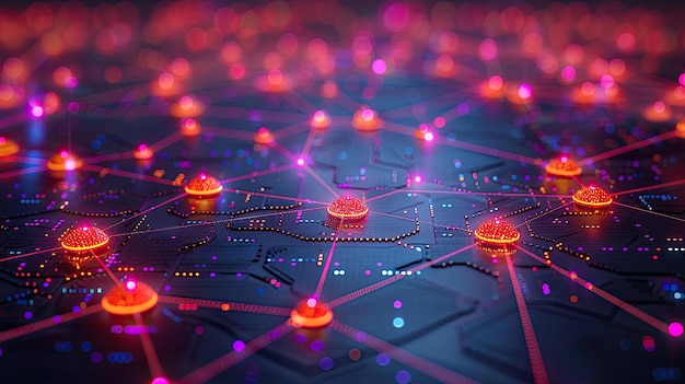 Gráficos digitais de nós de rede interconectados num espaço virtual