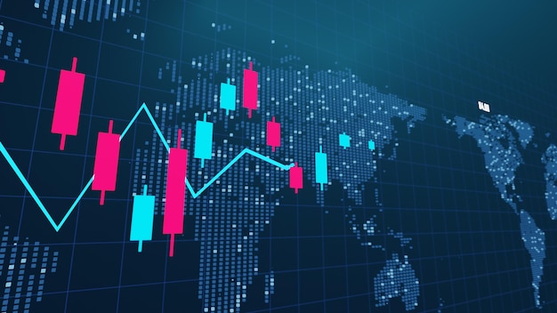 Gráficos do mercado de ações 3D Gráfico de criptomoeda Gráfico de estilo de alta tecnologia Conceito de tecnologia financeira