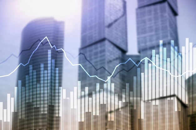 Gráficos e diagramas financeiros de dupla exposição Economia de negócios e conceito de investimento