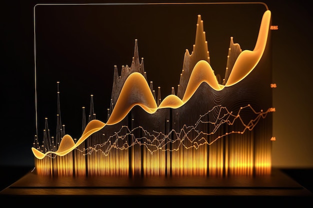 Gráficos financeiros do mercado de negociação e diagrama de linhas brilhantes na arte gerada por IA da rede neural digital