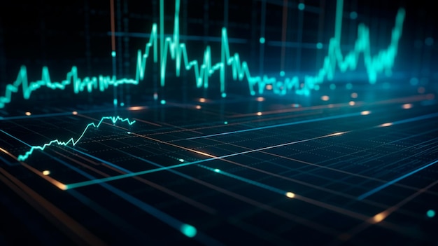 Gráficos financeiros linhas brilhantes e diagrama na tela digital Mercado de negociação e conceito econômico Crise financeira e inflação IA generativa