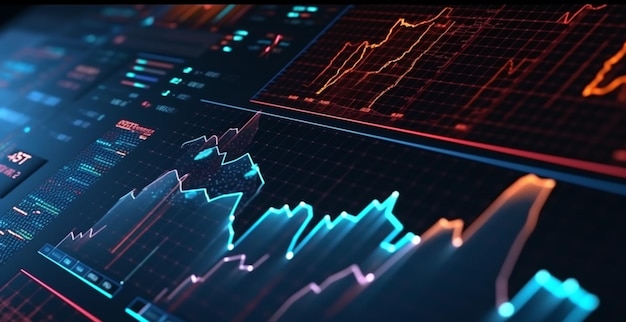 Gráficos financieros digitales vibrantes en 3D