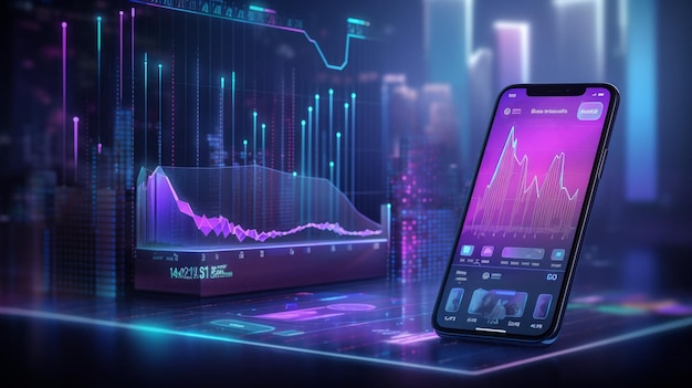 gráficos financieros en un teléfono inteligente IA generativa