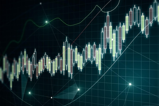 Gráficos de forex abstractos sobre un fondo oscuro Representación 3D