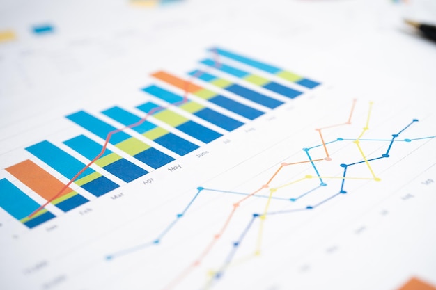 Gráficos Gráficos papel Desarrollo financiero Cuenta bancaria Estadísticas Inversión Analítica investigación datos economía Bolsa de valores Oficina de negocios empresa reunión concepto