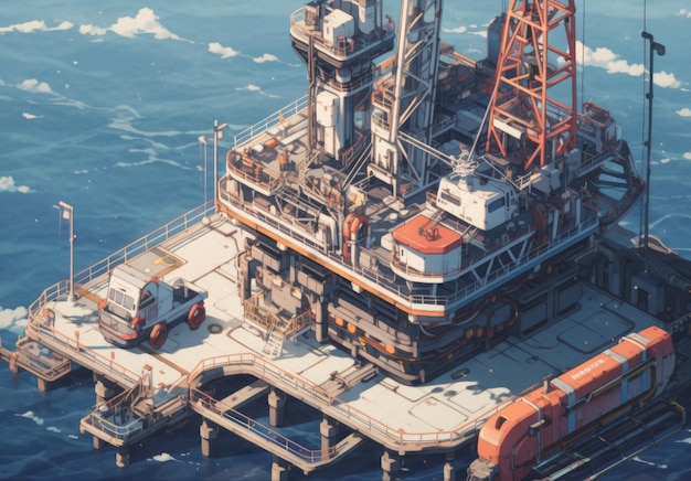 gráficos isométricos de 16 bits de pixel plataforma de petróleo offshore