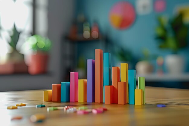 gráficos de maqueta tridimensionales que muestran datos financieros y crecimiento del negocio