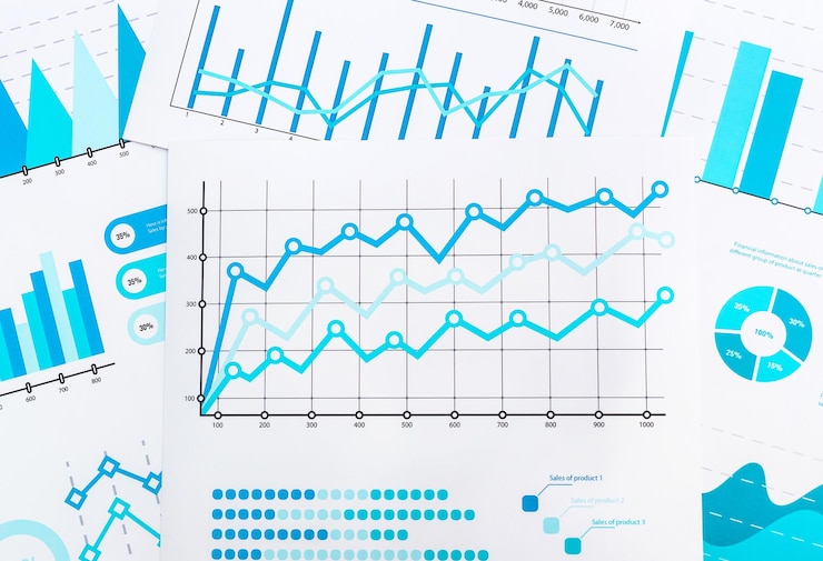Foto gráficos de negocios como fondo financiero vista superior