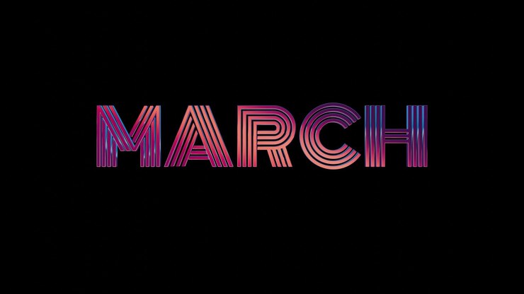 Foto gráficos de neón retro de marzo aislados