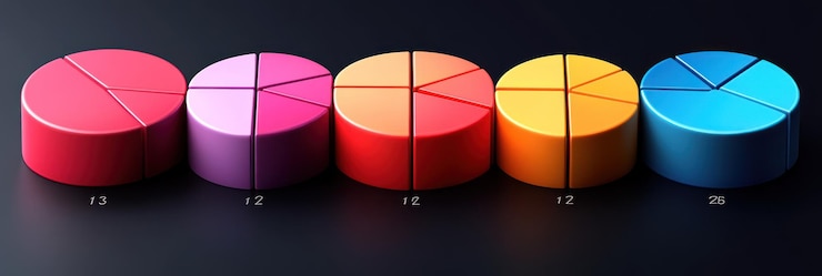 Foto gráficos de pastel coloridos sobre un fondo negro
