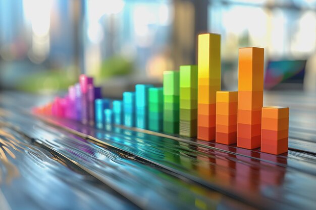 Gráficos que são modelos 3D estão dentro do escritório Mostrar o equilíbrio financeiro