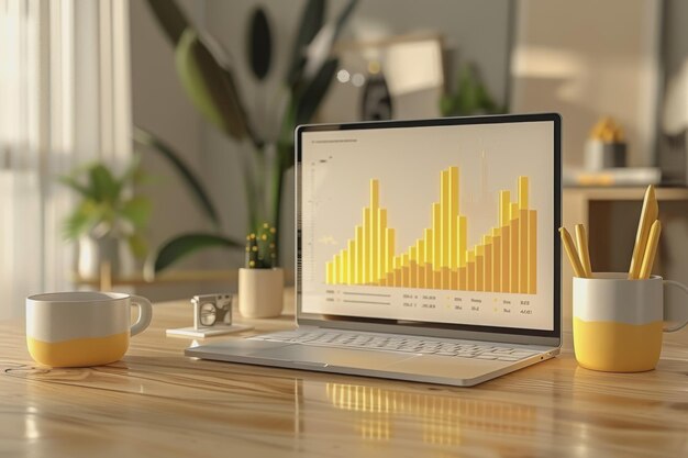 Los gráficos que son modelos 3D están dentro de la oficina muestran el equilibrio financiero