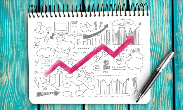 Foto gráficos y tablas de negocios, conocimiento de los negocios en la mesa