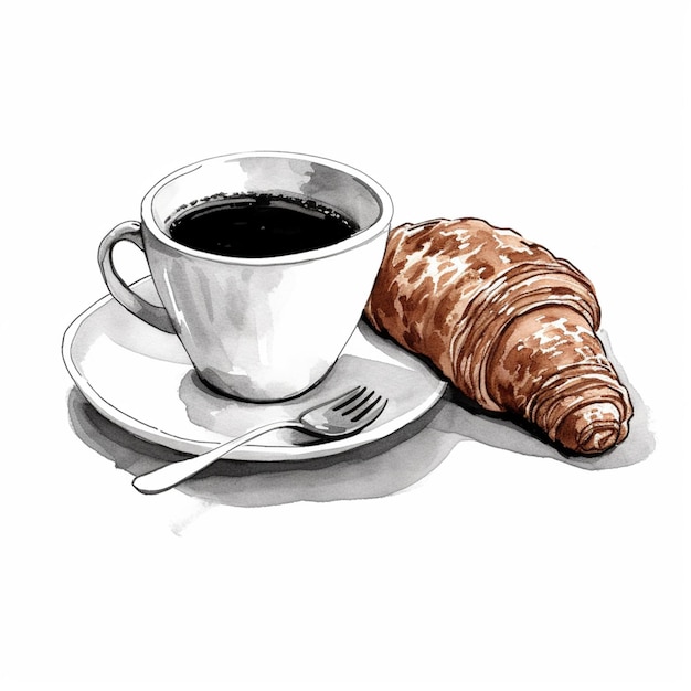 Gráficos Una taza de café con un croissant