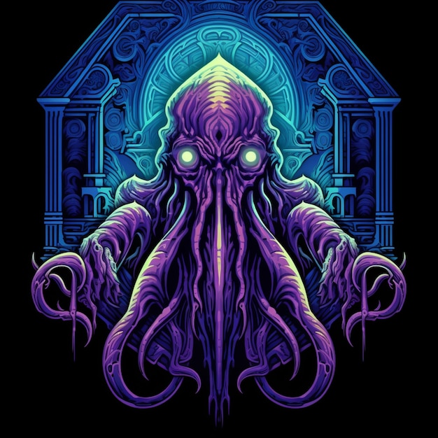 Gráficos vectoriales cthulhu colores de luz negra Ai generado arte 01