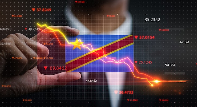 Grafik fällt vor Flagge der Demokratischen Republik Kongo. Krisenkonzept