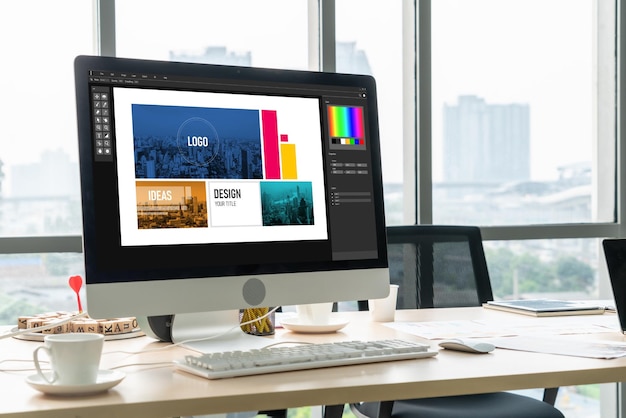 Grafikdesigner-Software für die moderne Gestaltung von Webseiten und kommerziellen Anzeigen, die auf dem Computerbildschirm angezeigt werden
