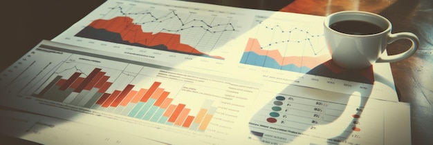 Grafiken und Diagramme auf Papier, die die Finanzplanung zeigen