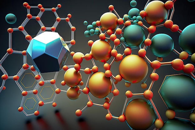 Grafische Darstellung der Nanotechnologiewissenschaft mit Molekülen und Atomen, die mit Generika erstellt wurden