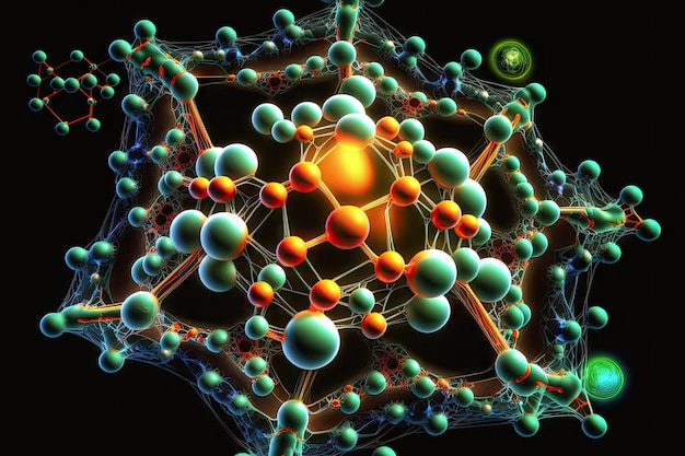 Grafische Darstellung der Nanotechnologiewissenschaft mit Molekülen und Atomen, die mit Generika erstellt wurden