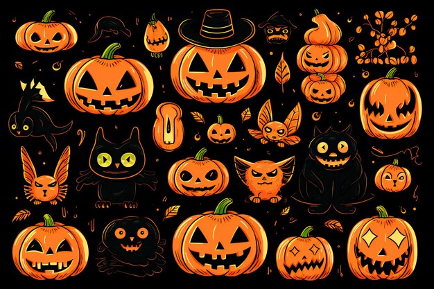 Grafische Elemente zum Thema Halloween Halloween-Figuren Muster-Hintergrundbild AI