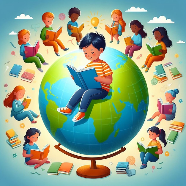 Grafische Illustration von Büchern Weltbuchtag