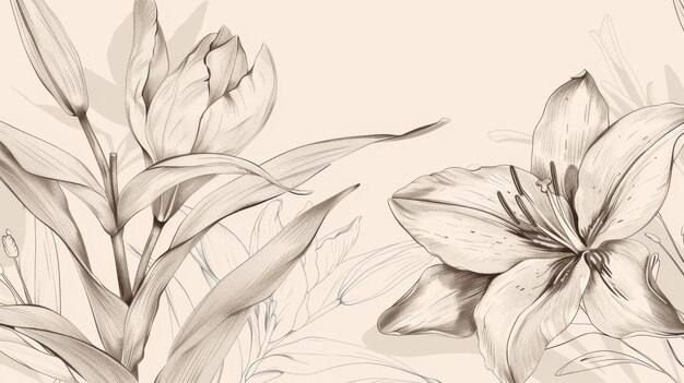 Grafische Skizze eines Blumenmusters für das Design Lilien Tulpen Moderne Grafiken mit Blumenmuster für das Design