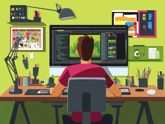 Grafischer Designer arbeitet am Computer mit Design-Software