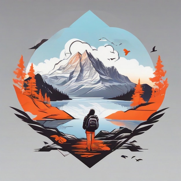 Foto grafisches t-shirt vektor berg see emblem logo stilvolles minimalismus
