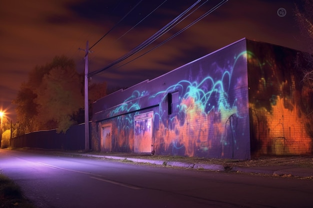 Grafite pintado com luz em uma parede urbana escura criada com IA generativa