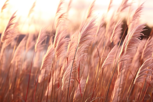 Grama de pampas japonesa na luz do pôr-do-sol de perto