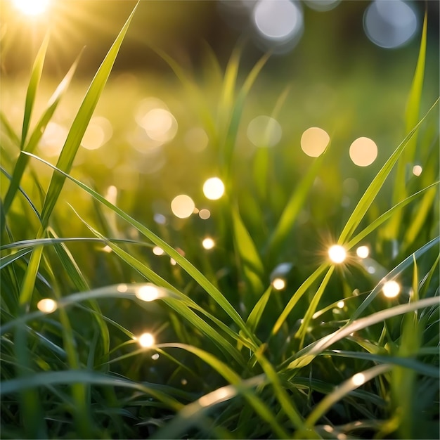 Foto grama verde com luzes borradas abstratas naturais bokeh