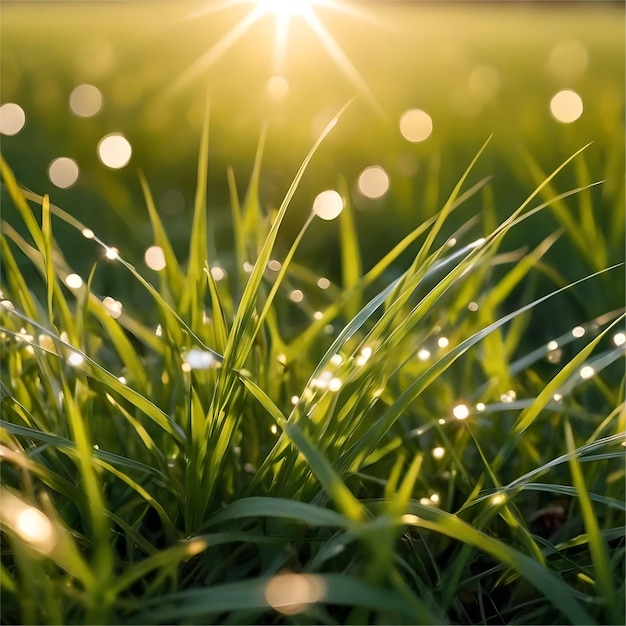 Foto grama verde com luzes borradas abstratas naturais bokeh