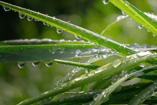 Grama verde na natureza com pingos de chuva