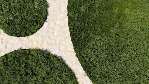 Grama verde na renderização 3D de fundo de praia de areia