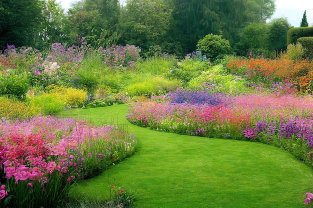 Gramado bem aparado em flores desabrochando