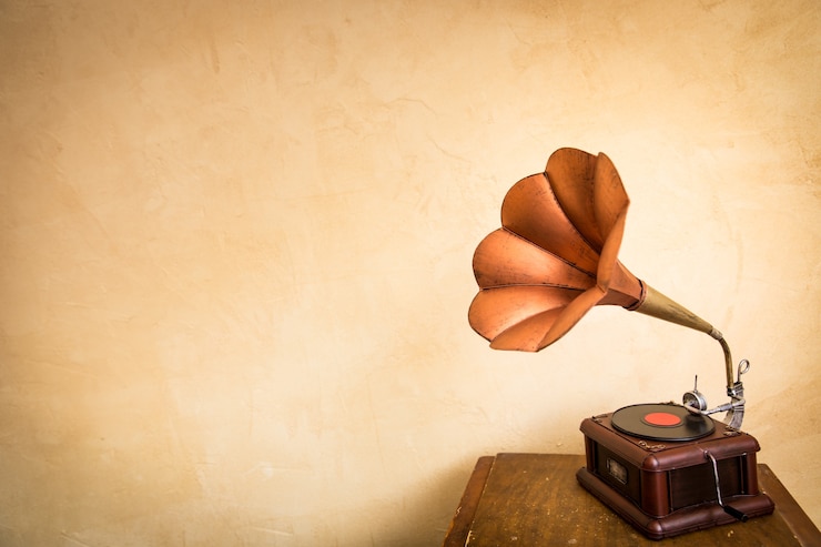 Foto gramófono vintage. concepto de música retro