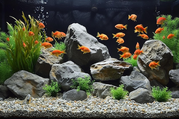 Gran acuario de cristal con peces.