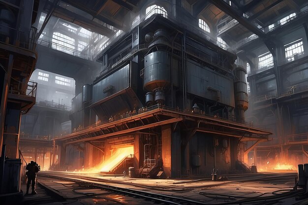 Gran alto horno eléctrico en una fábrica metalúrgica