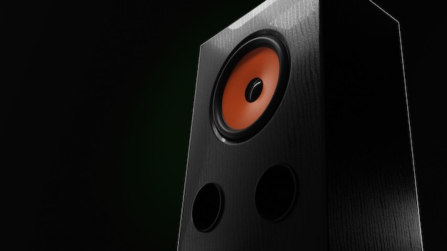 Gran angular de renderizado 3d de altavoz negro brillante